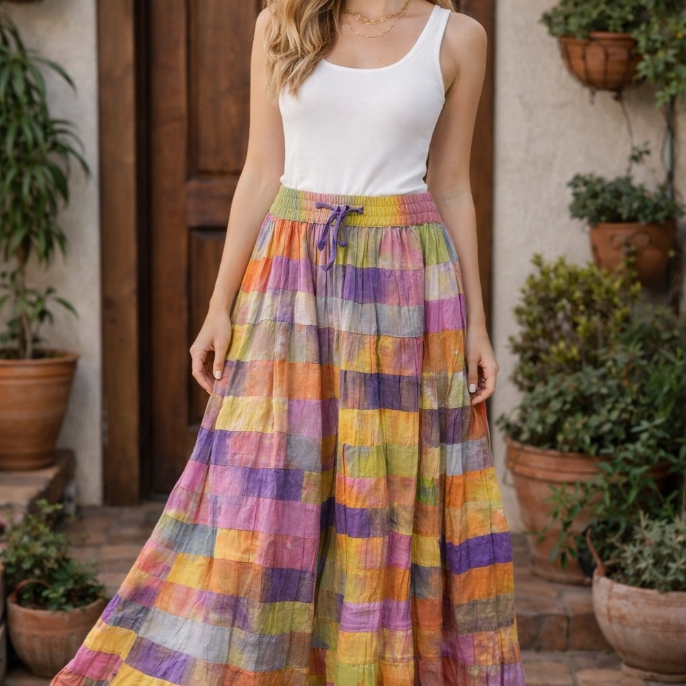 Colorful Patchwork Maxi Skirt - image 1